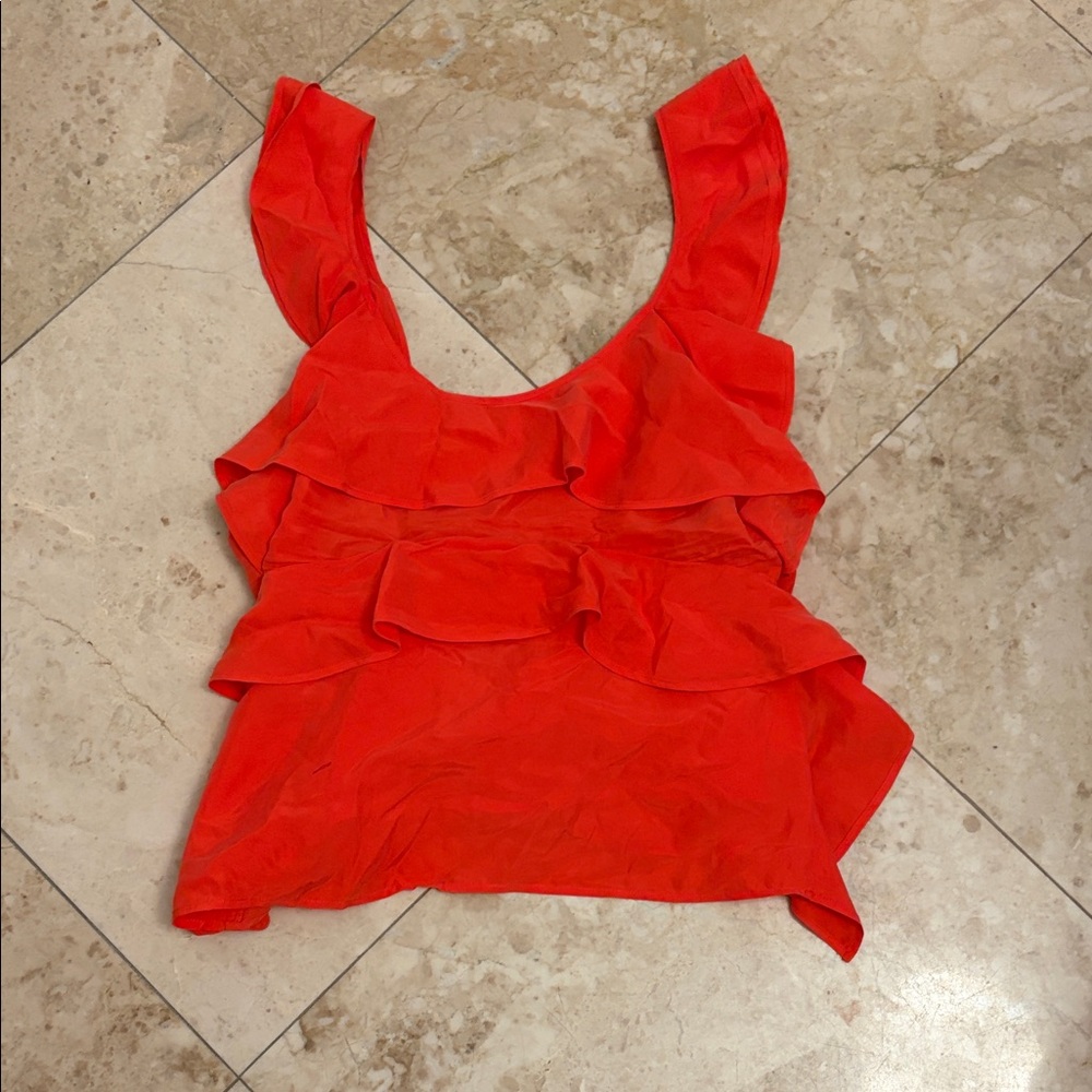 Club Monaco Bold Coral Ruffled Blouse